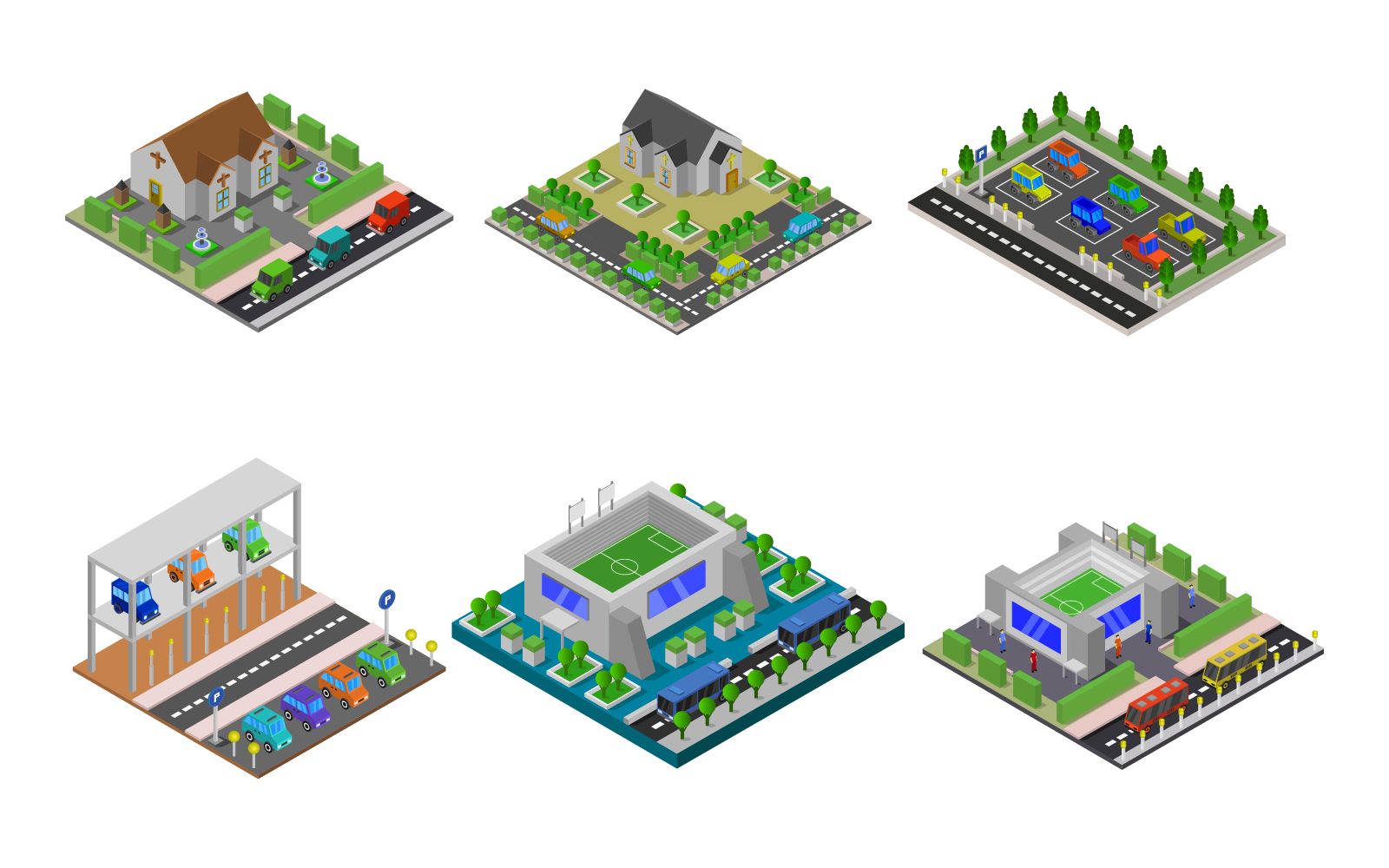 Isometric Buildings Set - Vector Image