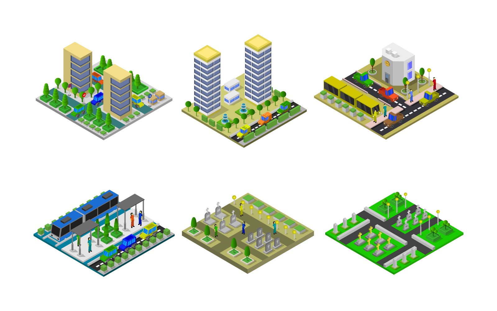 Isometric Buildings Set - Vector Image