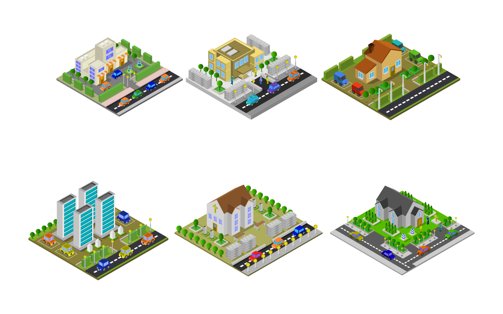 Isometric Buildings Set - Vector Image