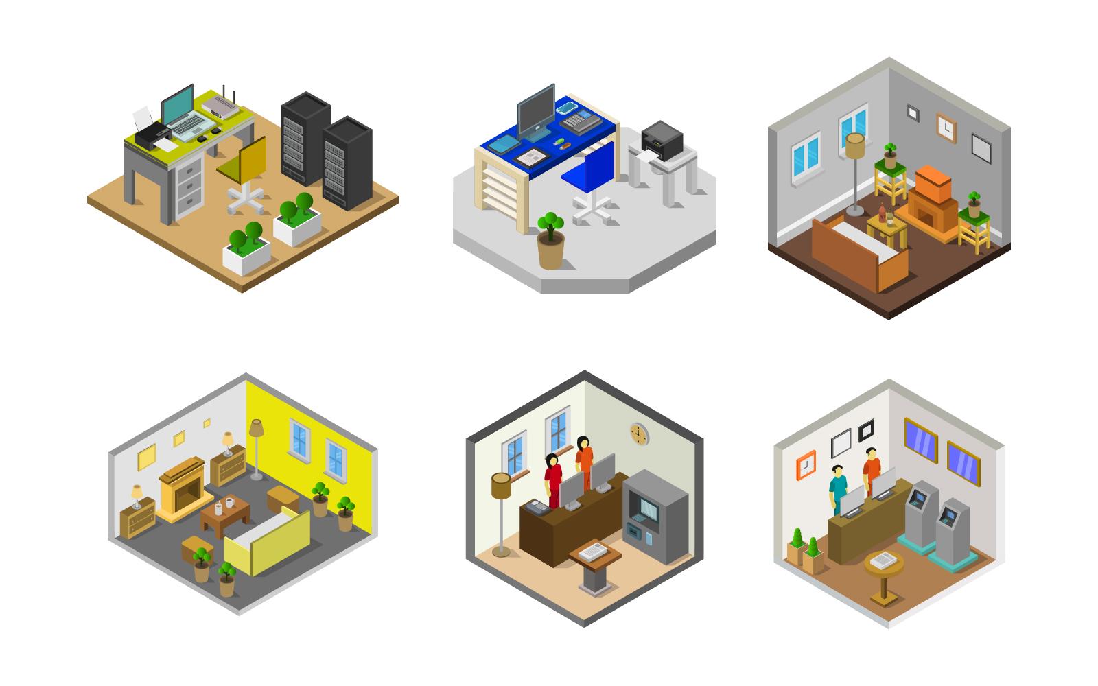 Set Of Isometric Rooms - Vector Image