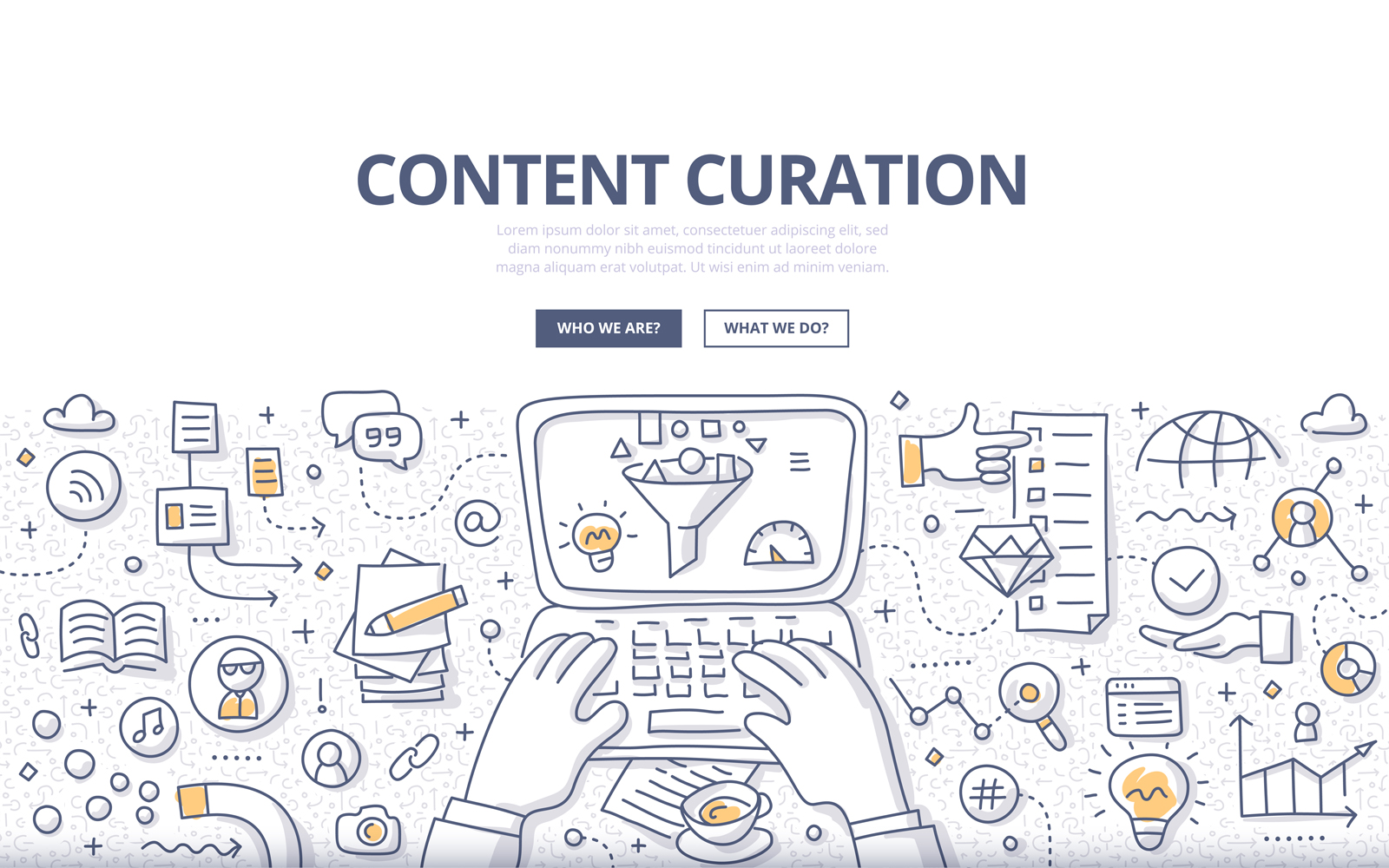 Content Curation Doodle Concept - Vector Image