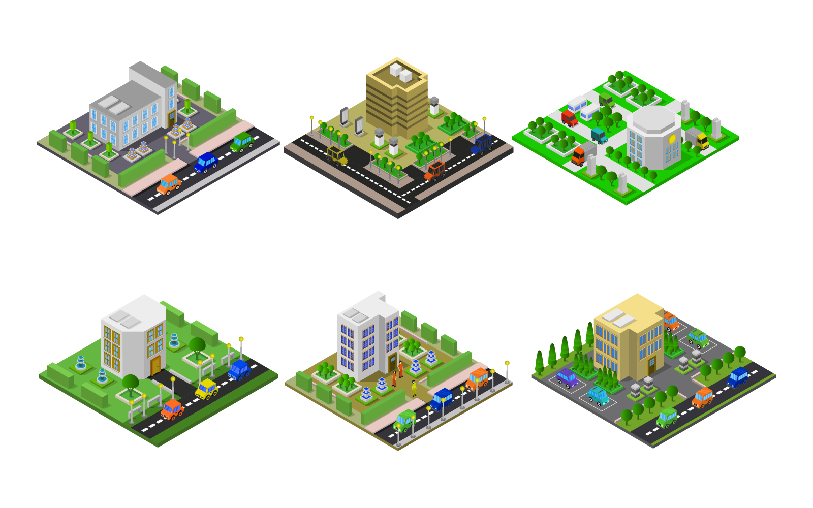 Isometric Buildings Set On White Background - Vector Image