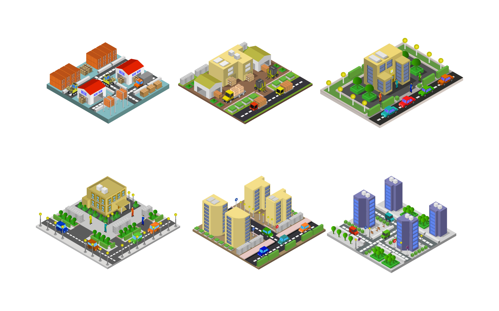 Isometric Buildings Set On White Background - Vector Image