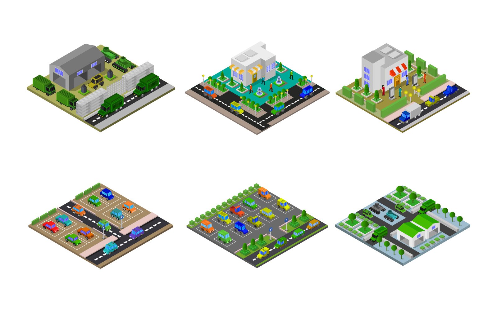 Isometric Buildings Set - Vector Image