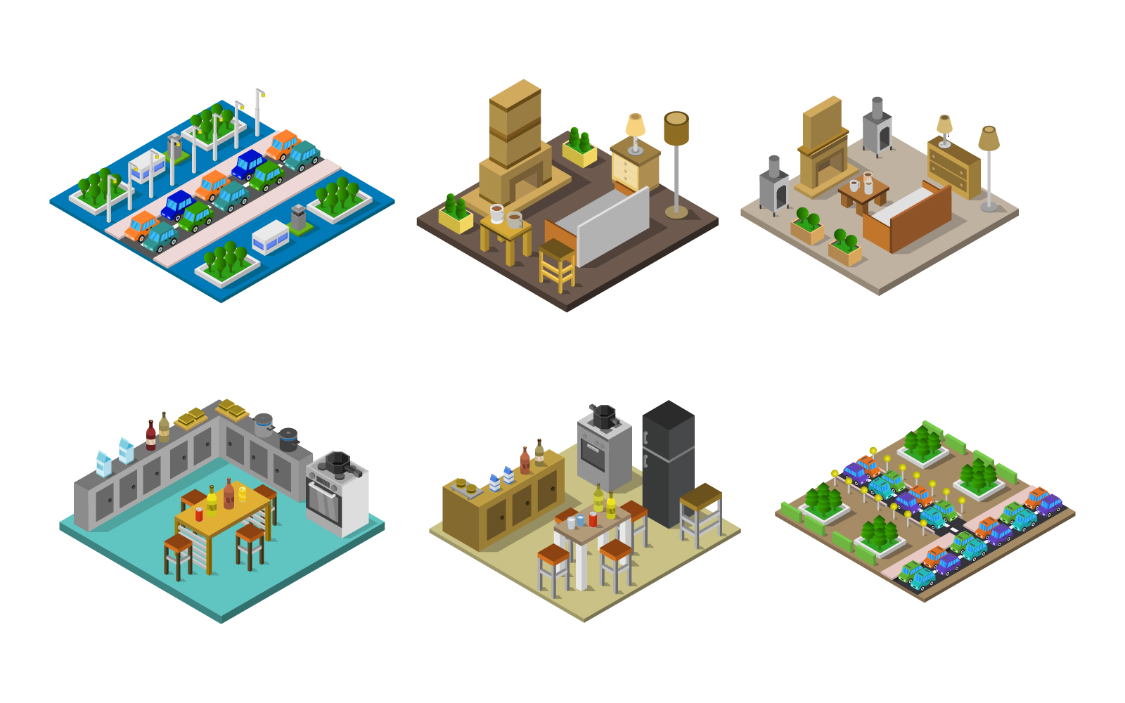 Isometric Buildings Set - Vector Image