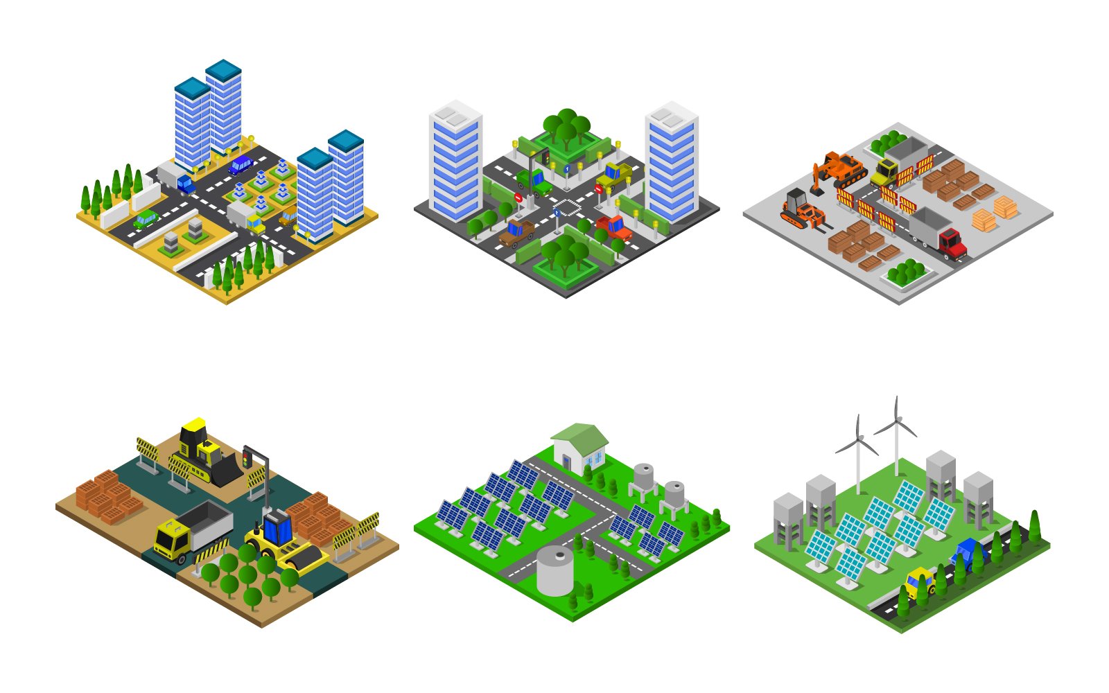 Isometric Buildings Set On Background - Vector Image