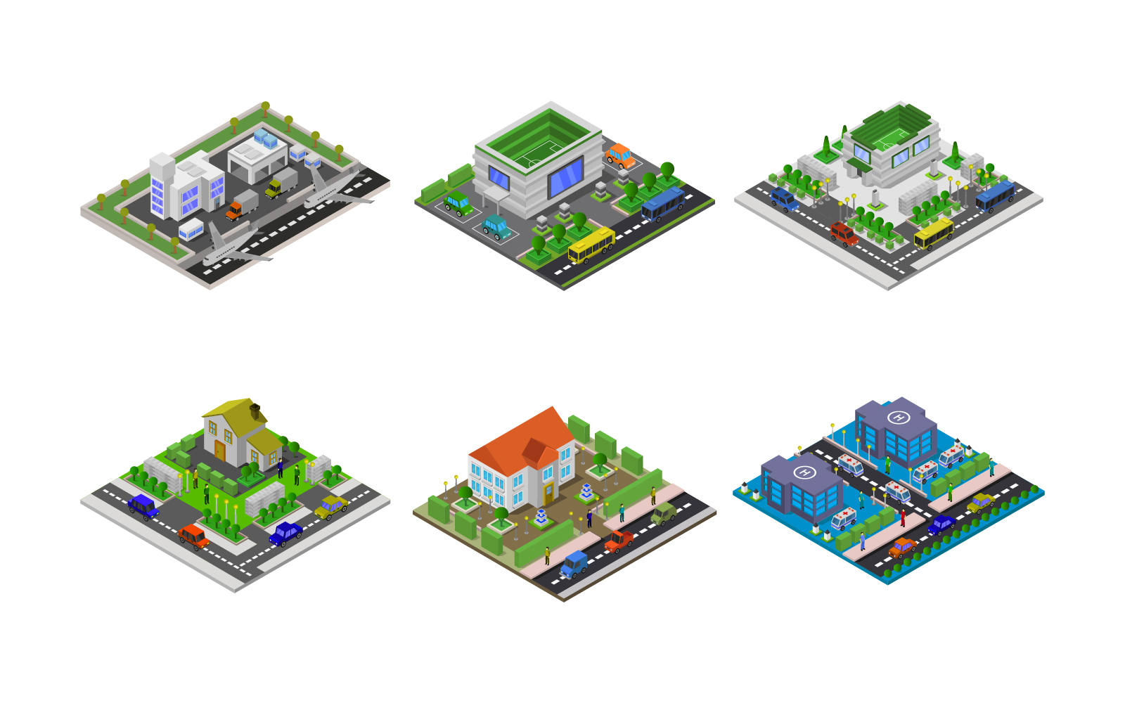 Isometric Buildings Set - Vector Image