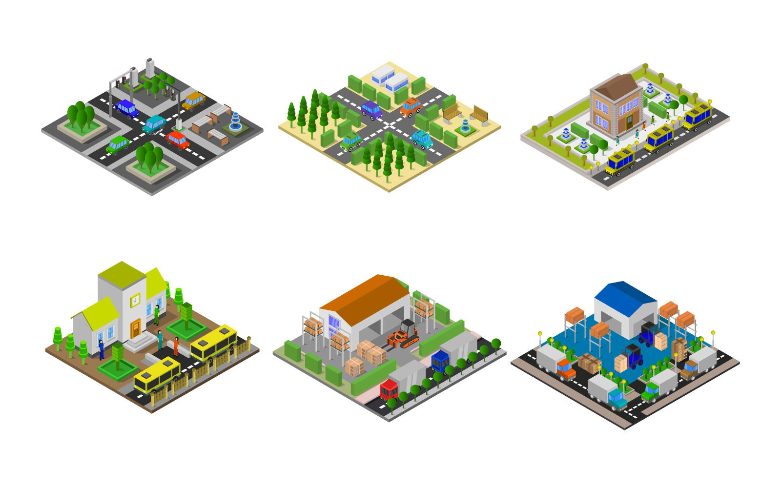 Isometric Buildings Set - Vector Image