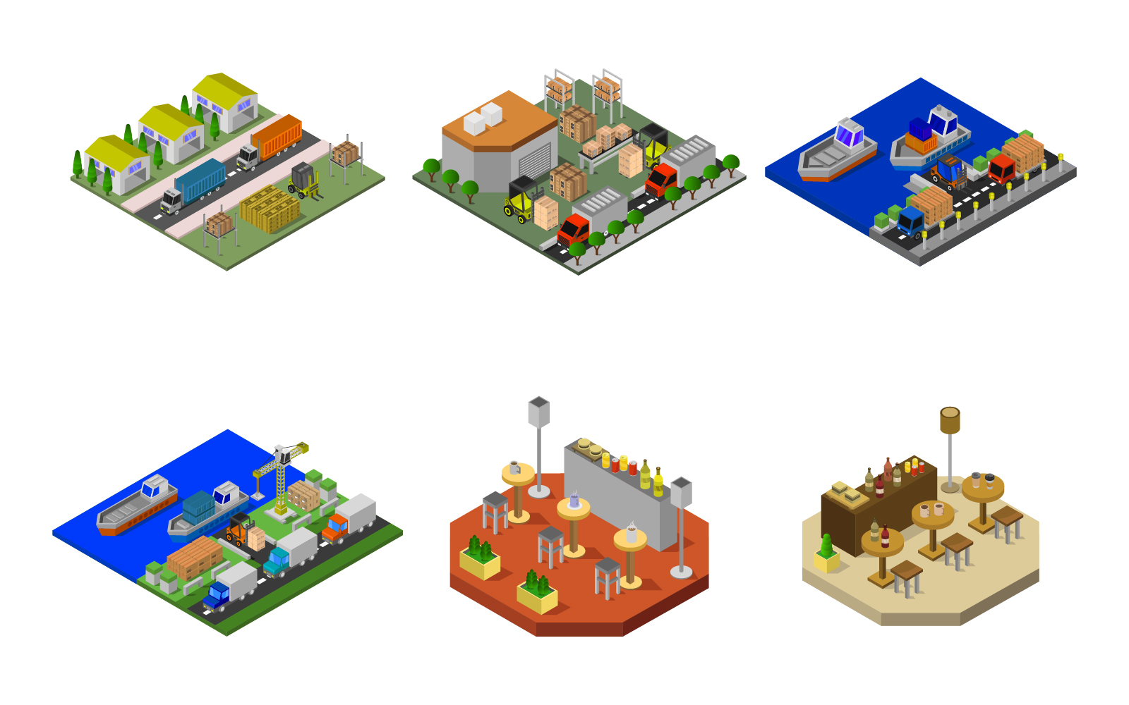 Isometric Buildings Set - Vector Image