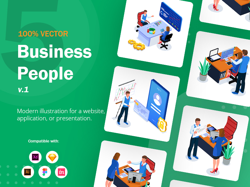 Isometric Business People V1 - Illustration