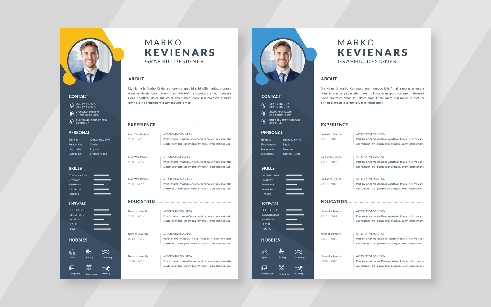 Beautiful Marko Kevinenars - Elegant Stylish Design Resume Template