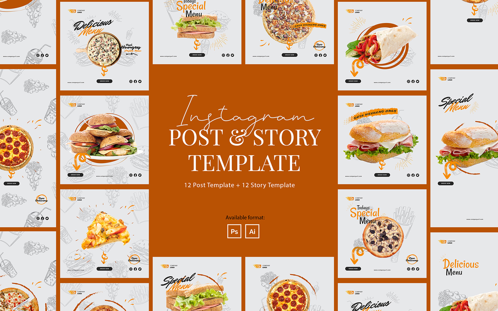 Fast Food Instagram Post and Story Template for Social Media