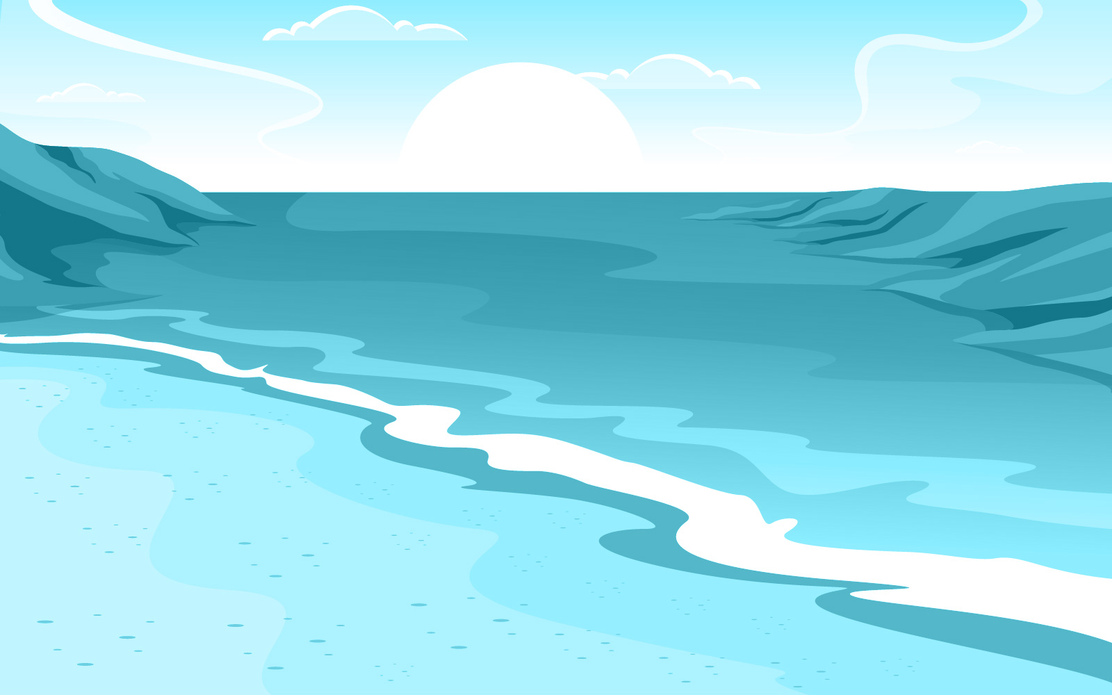 Sea Panorama Beach Coast Bay Ocean - Illustration