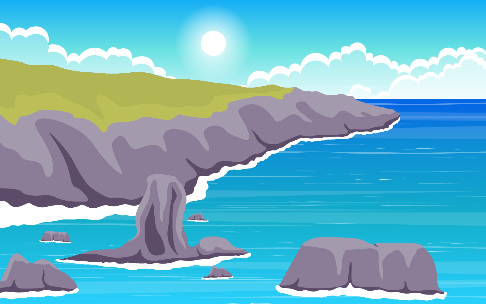 Sea Panorama Beach Coast Bay Ocean - Illustration