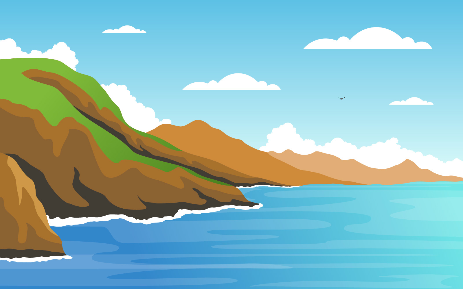 Sea Panorama Beach Coast Bay Ocean - Illustration