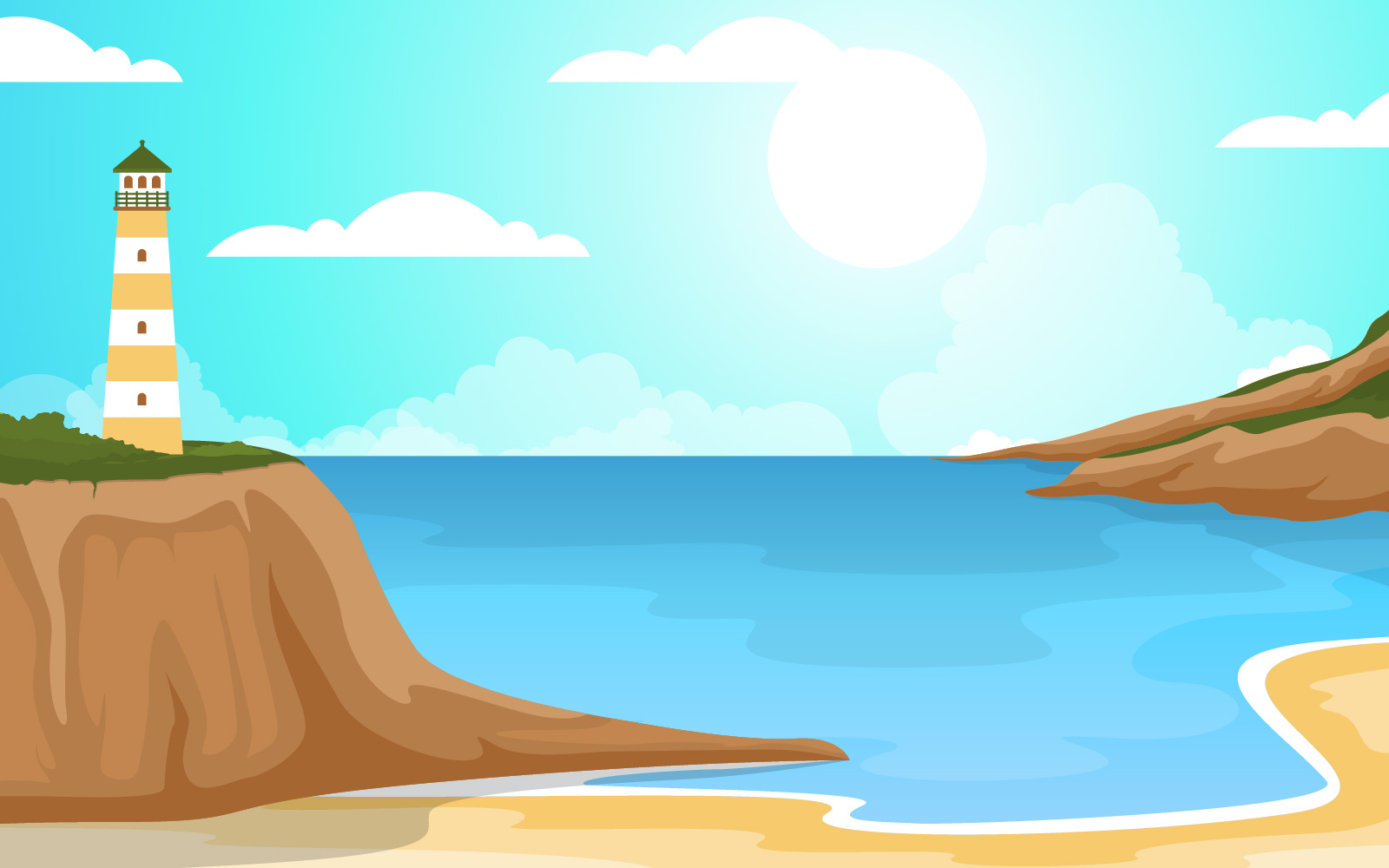 Sea Panorama Beach Coast Bay Ocean - Illustration