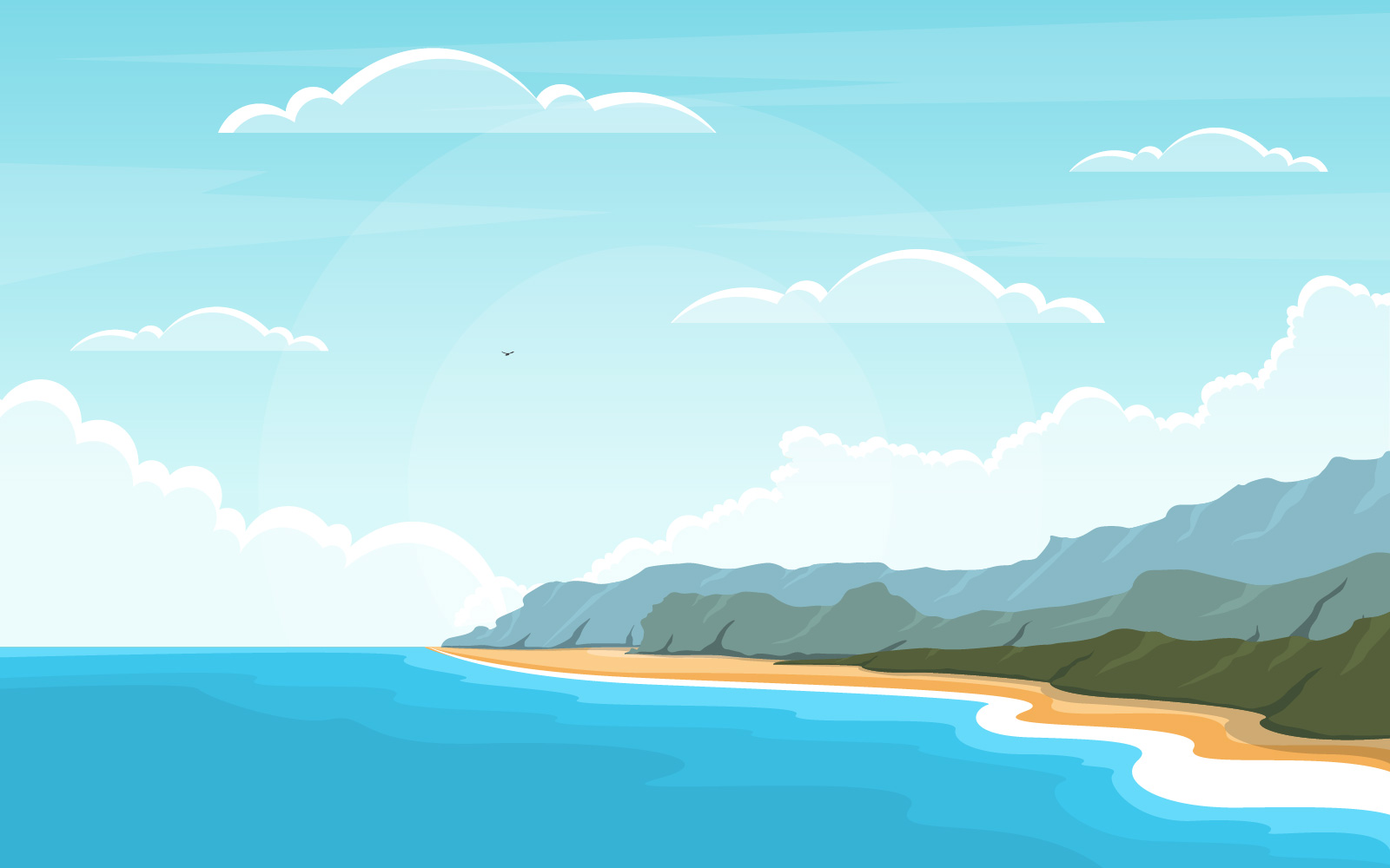 Sea Panorama Beach Coast Bay Ocean - Illustration