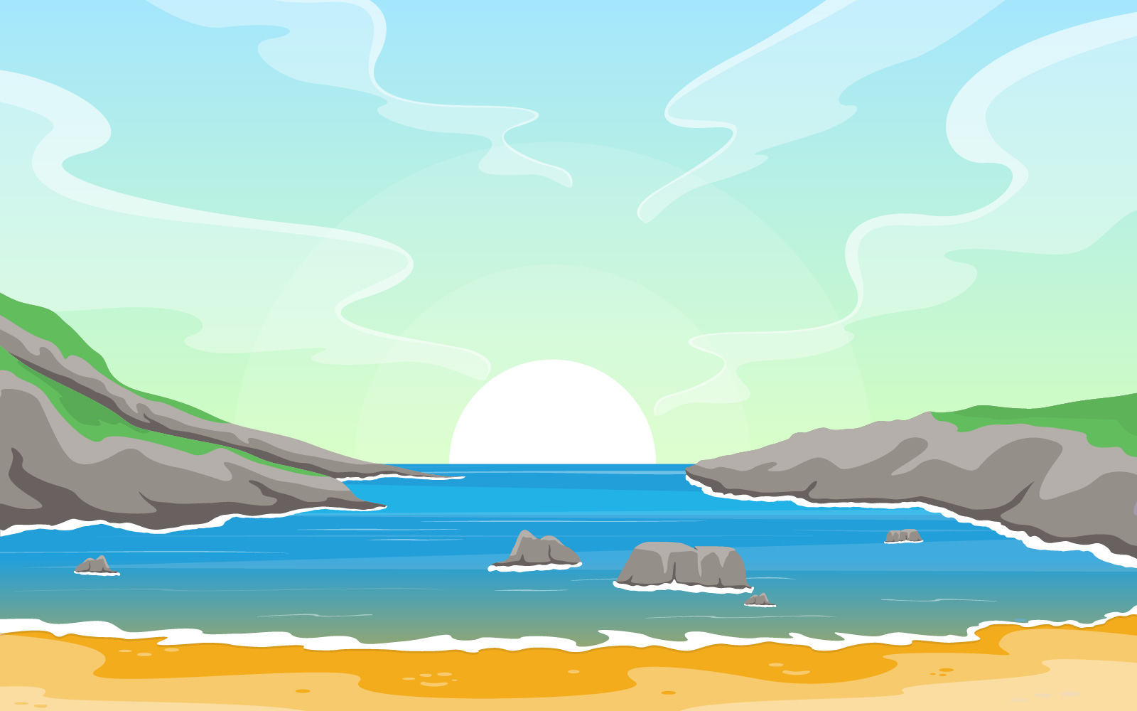 Sea Panorama Beach Coast Bay Ocean - Illustration