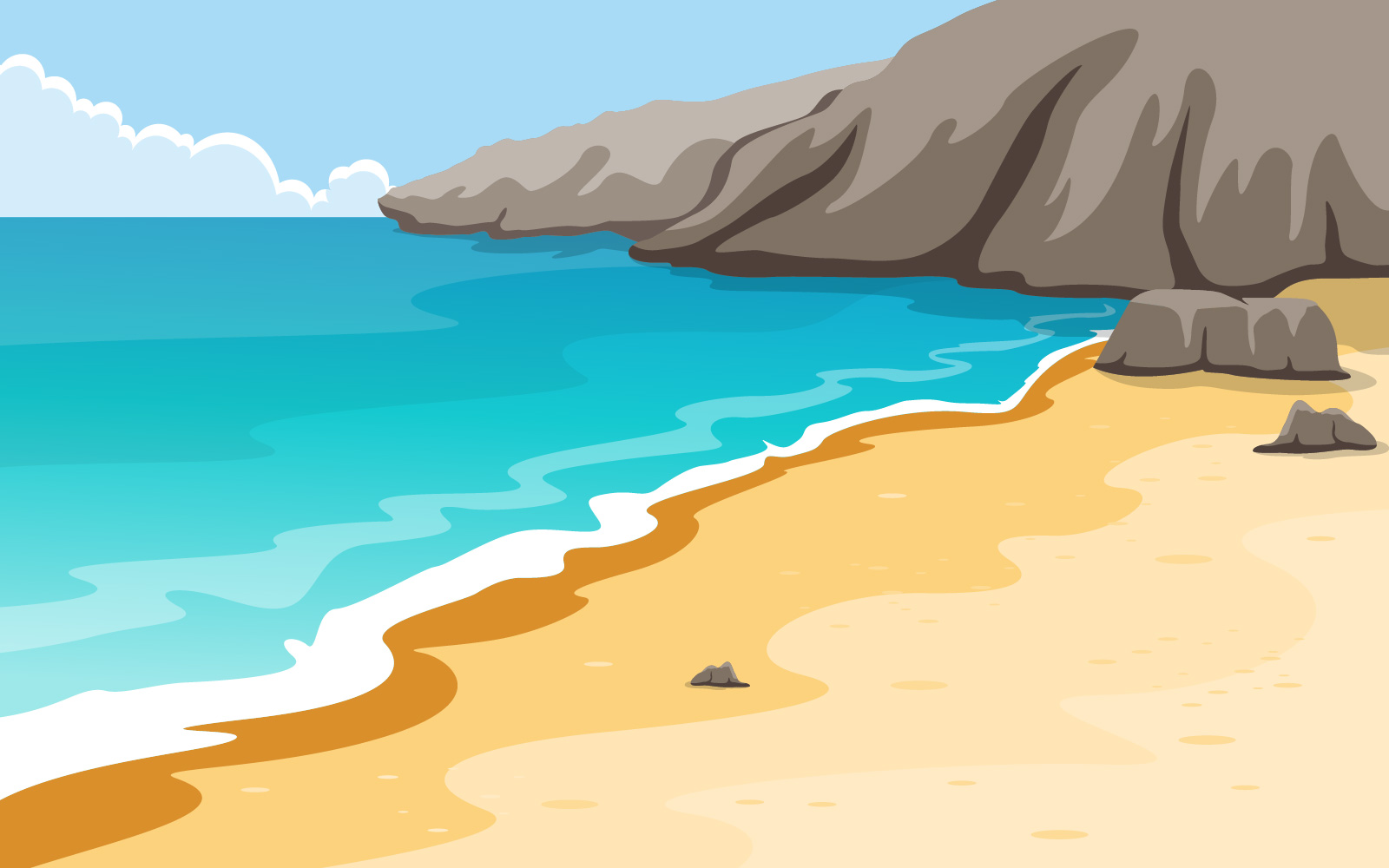 Sea Panorama Beach Coast Bay Ocean - Illustration