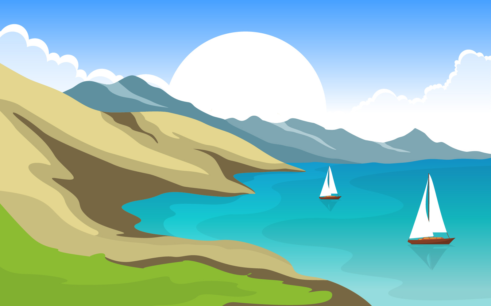 Sea Panorama Beach Coast Bay Ocean - Illustration