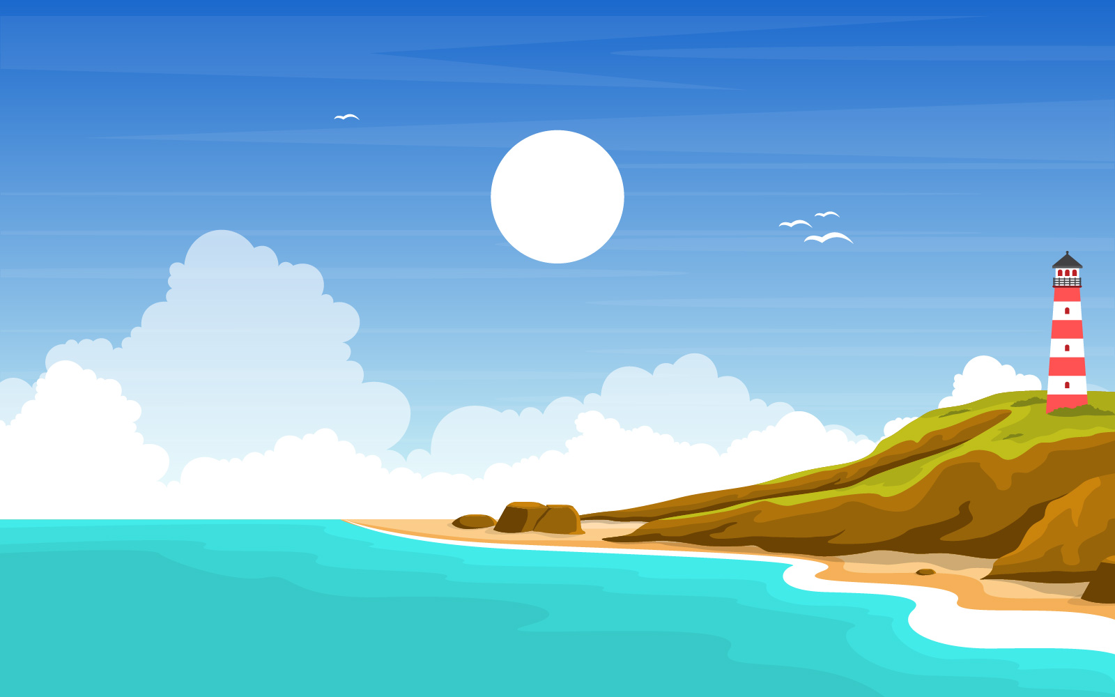 Sea Panorama Beach Coast Bay Ocean - Illustration