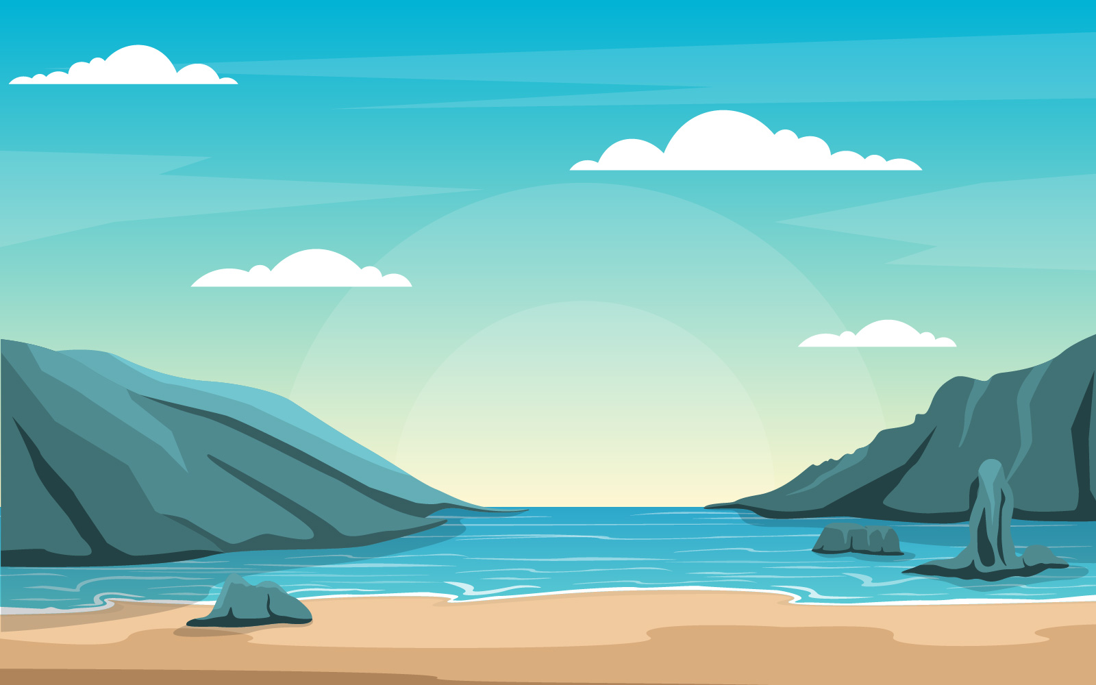 Sea Panorama Beach Coast Bay Ocean - Illustration