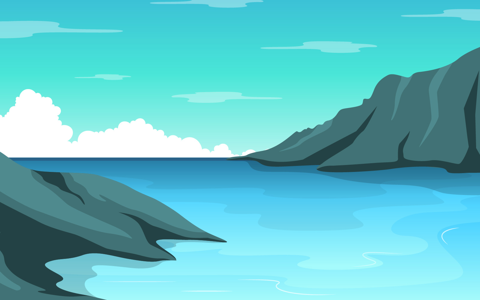 Sea Panorama Beach Coast Bay Ocean - Illustration