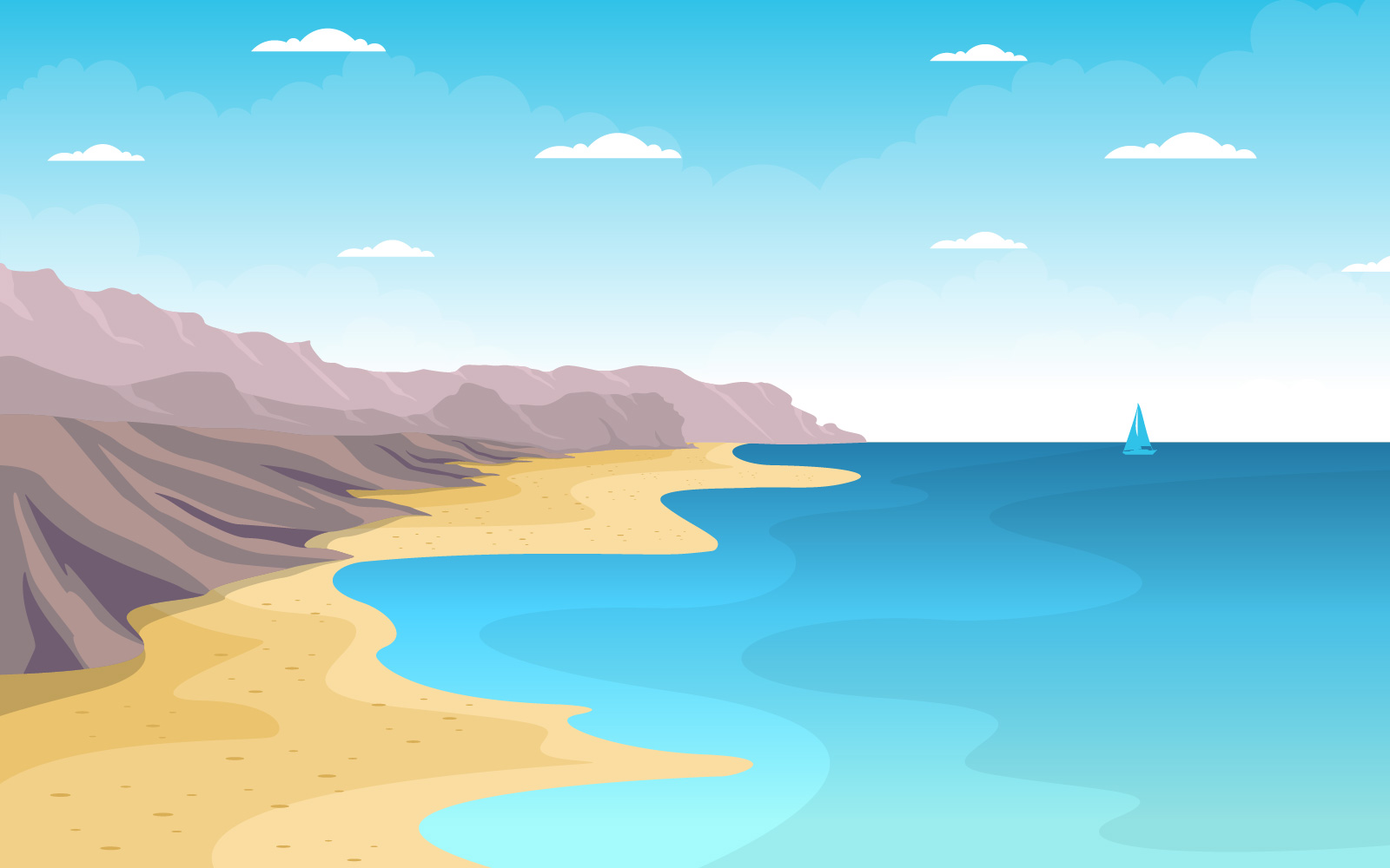 Sea Panorama Beach Coast Bay Ocean - Illustration