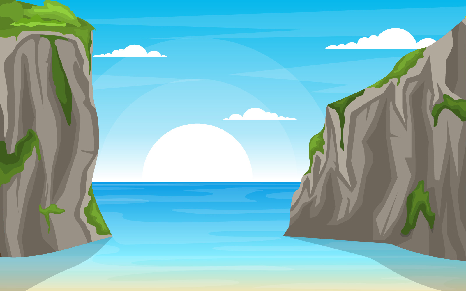 Sea Panorama Beach Coast Bay Ocean - Illustration