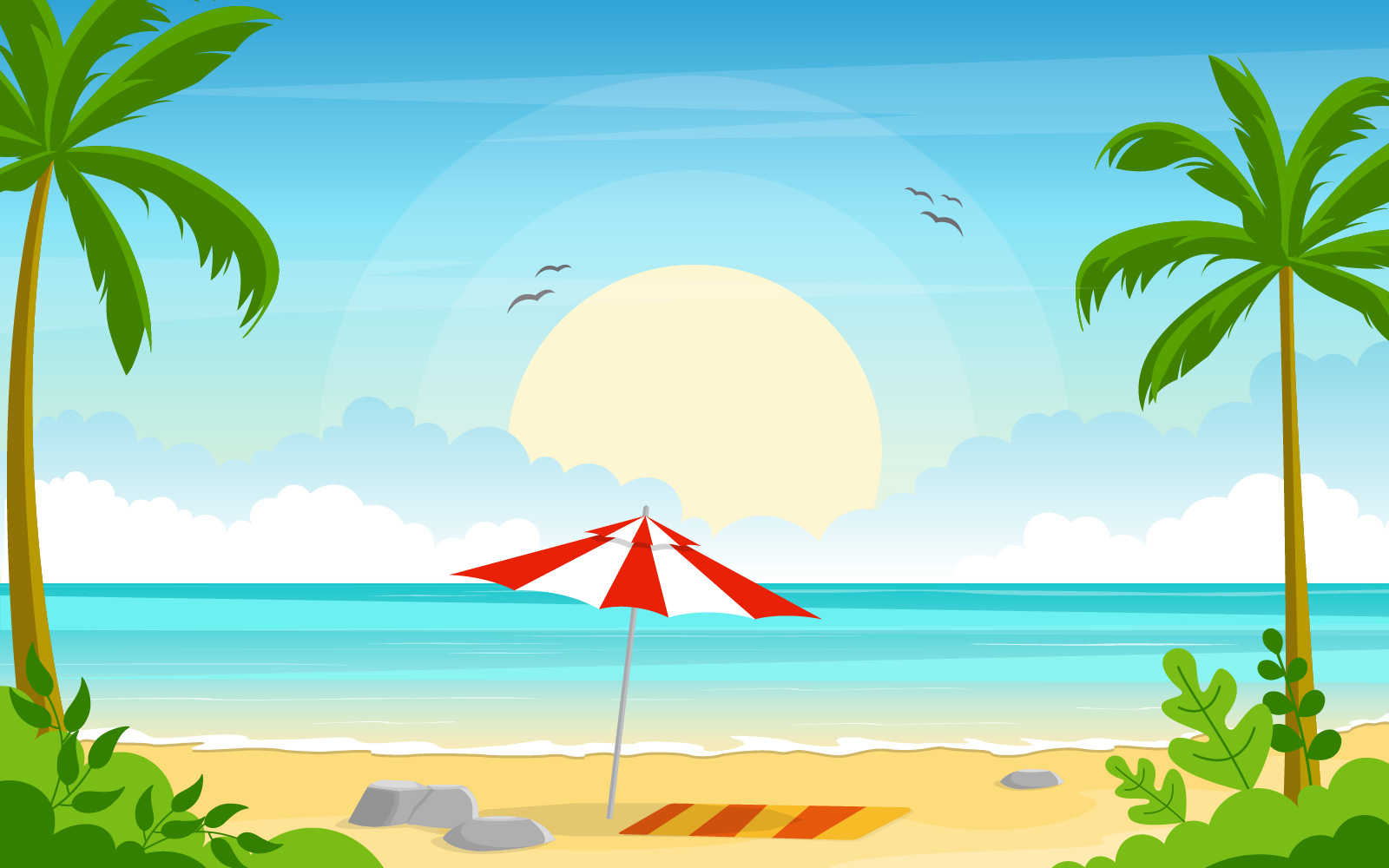 Exotic Tropical Beach Sea Palm Tree - Illustration