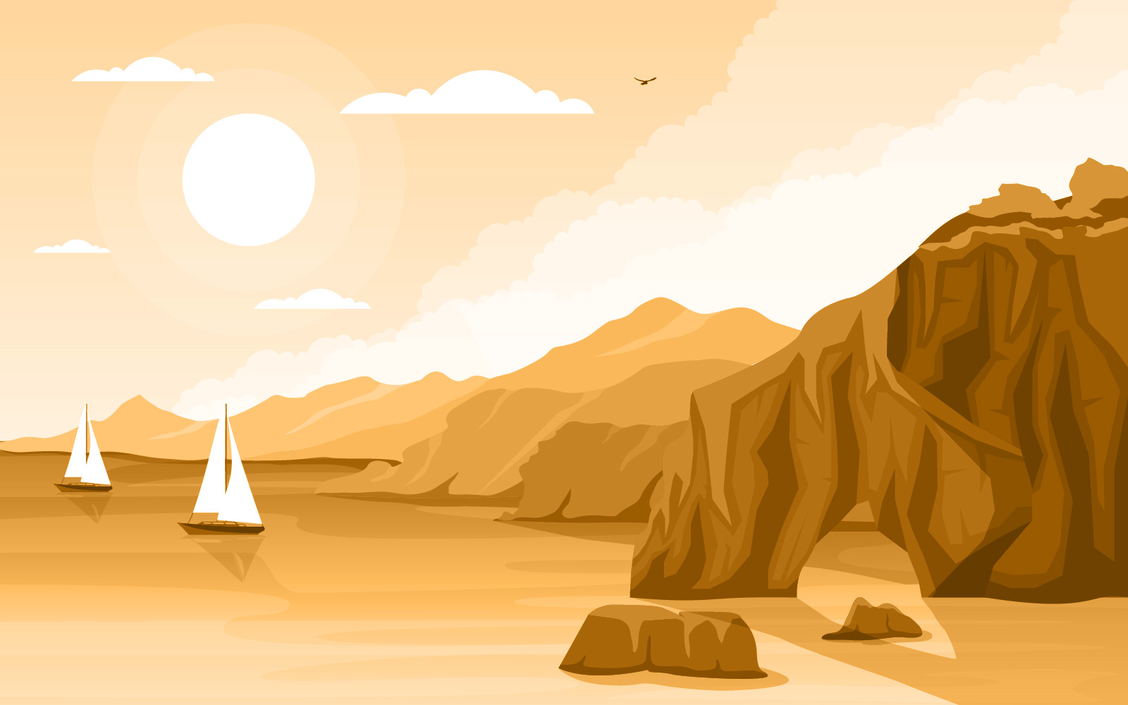 Sea Panorama Beach Coast Bay Ocean - Illustration