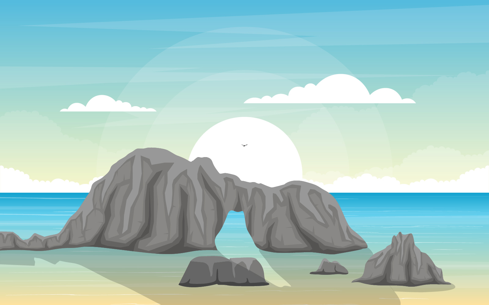 Sea Panorama Beach Coast Bay Ocean - Illustration