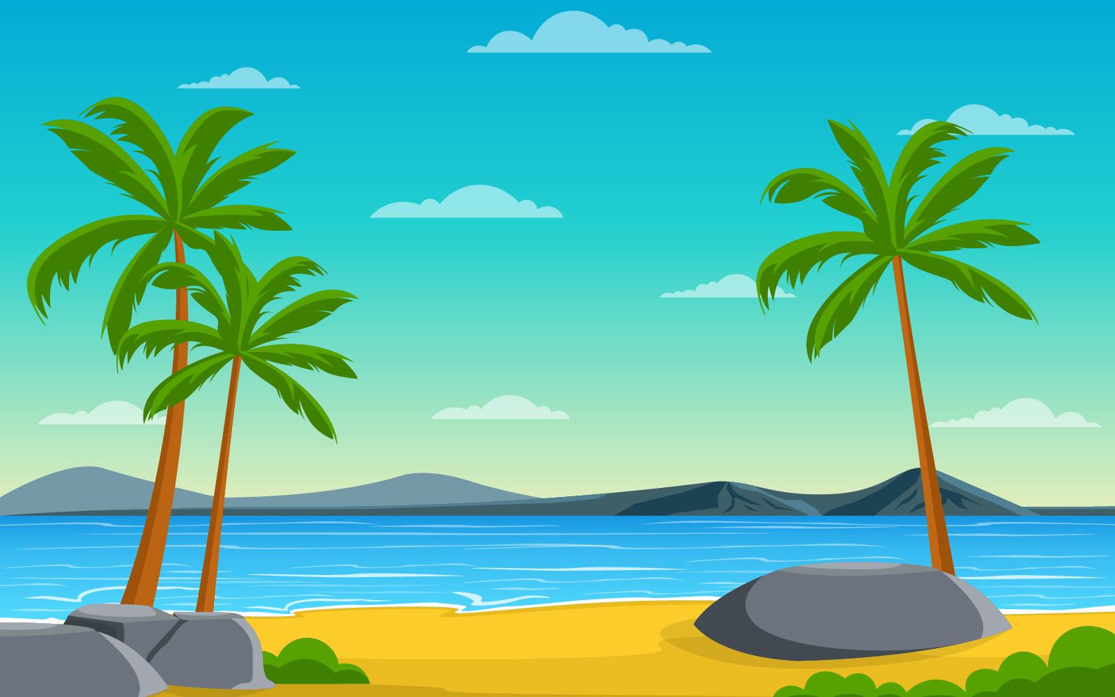 Tropical Beach Sea Palm Tree Summer - Illustration