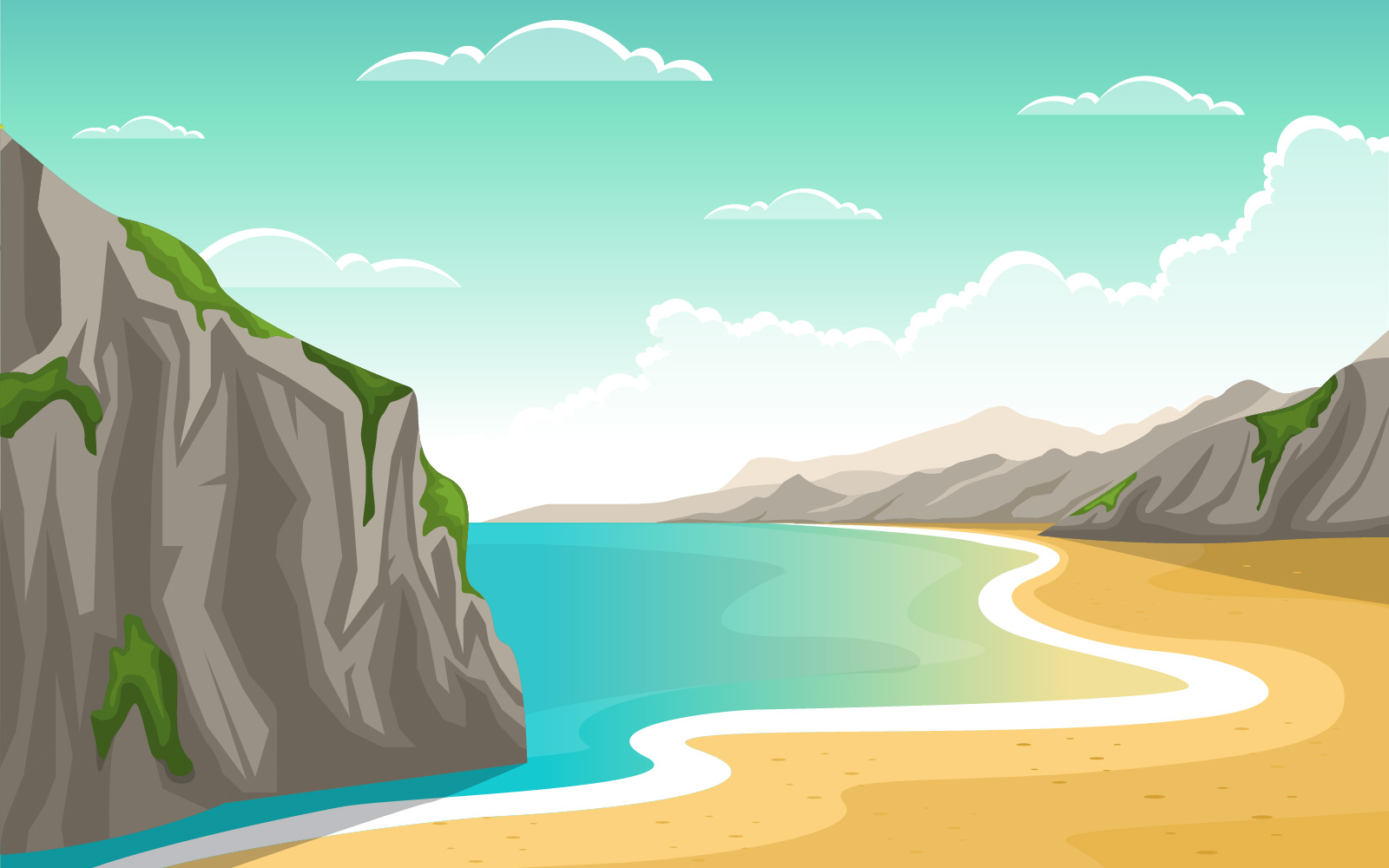 Sea Panorama Beach Coast Bay Ocean - Illustration