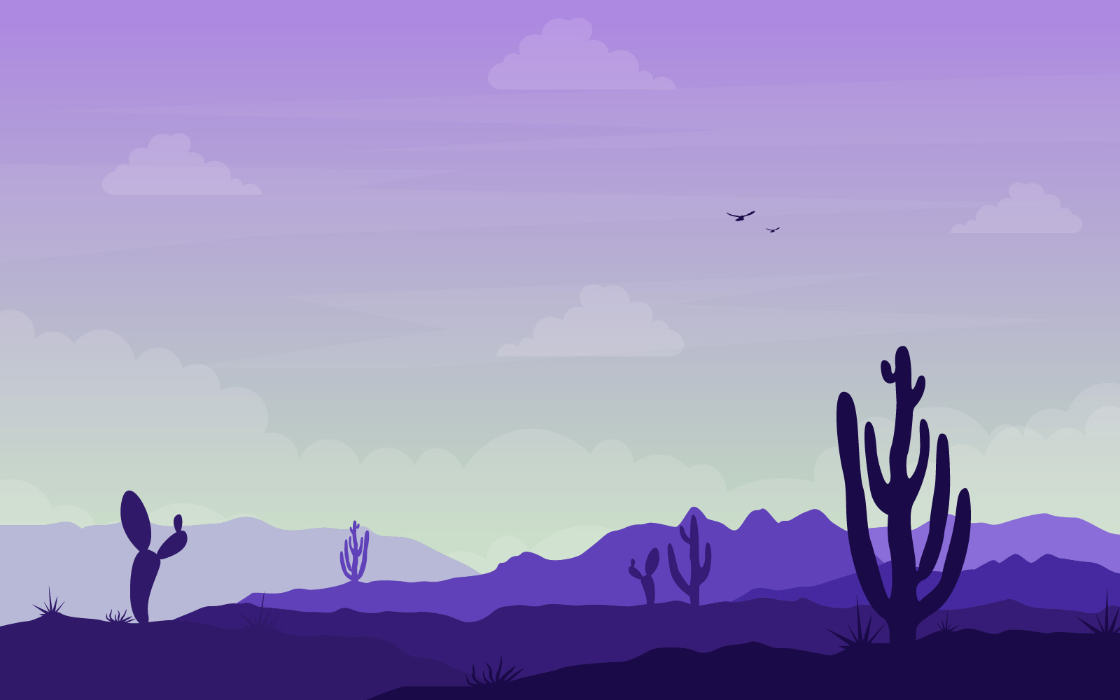 Vast Western American Desert with Cactus - Illustration