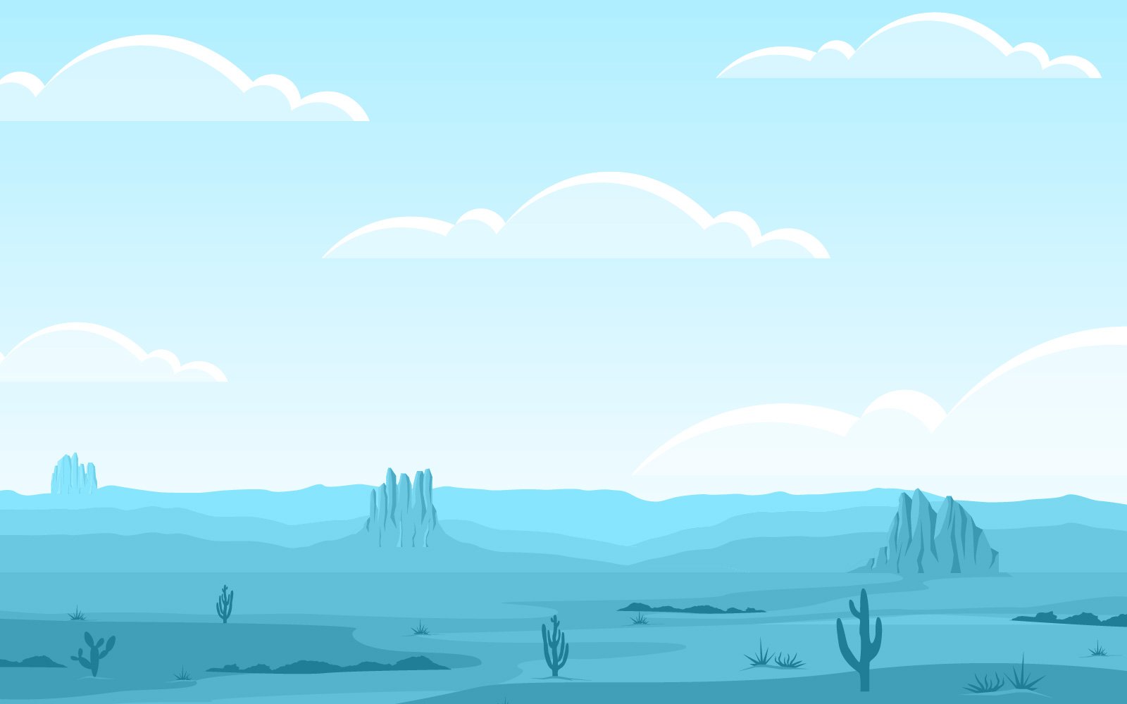 Vast Western American Desert with Cactus - Illustration