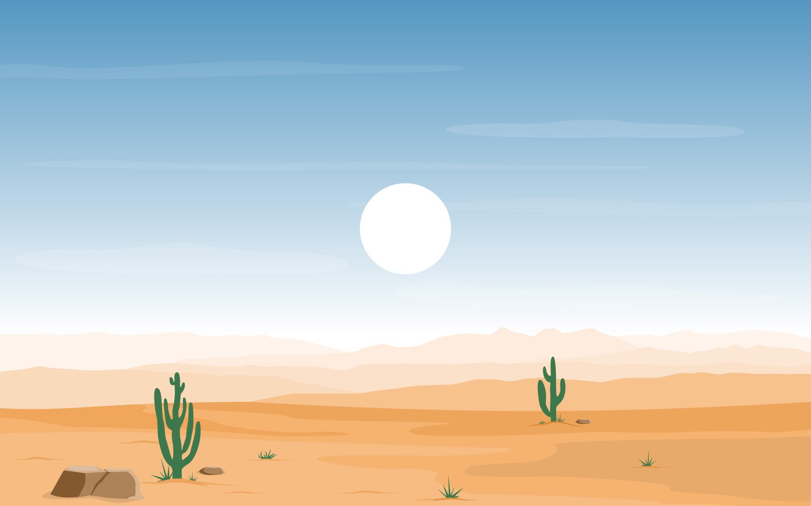 Vast Western American Desert with Cactus - Illustration