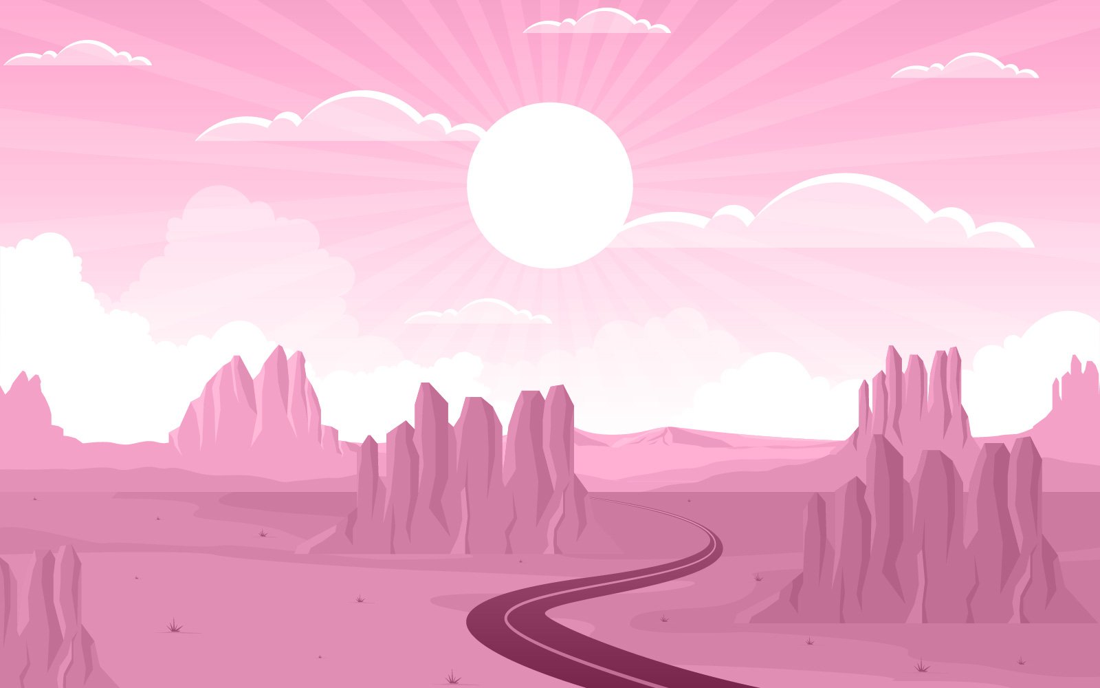 Vast Western American Desert with Cactus - Illustration