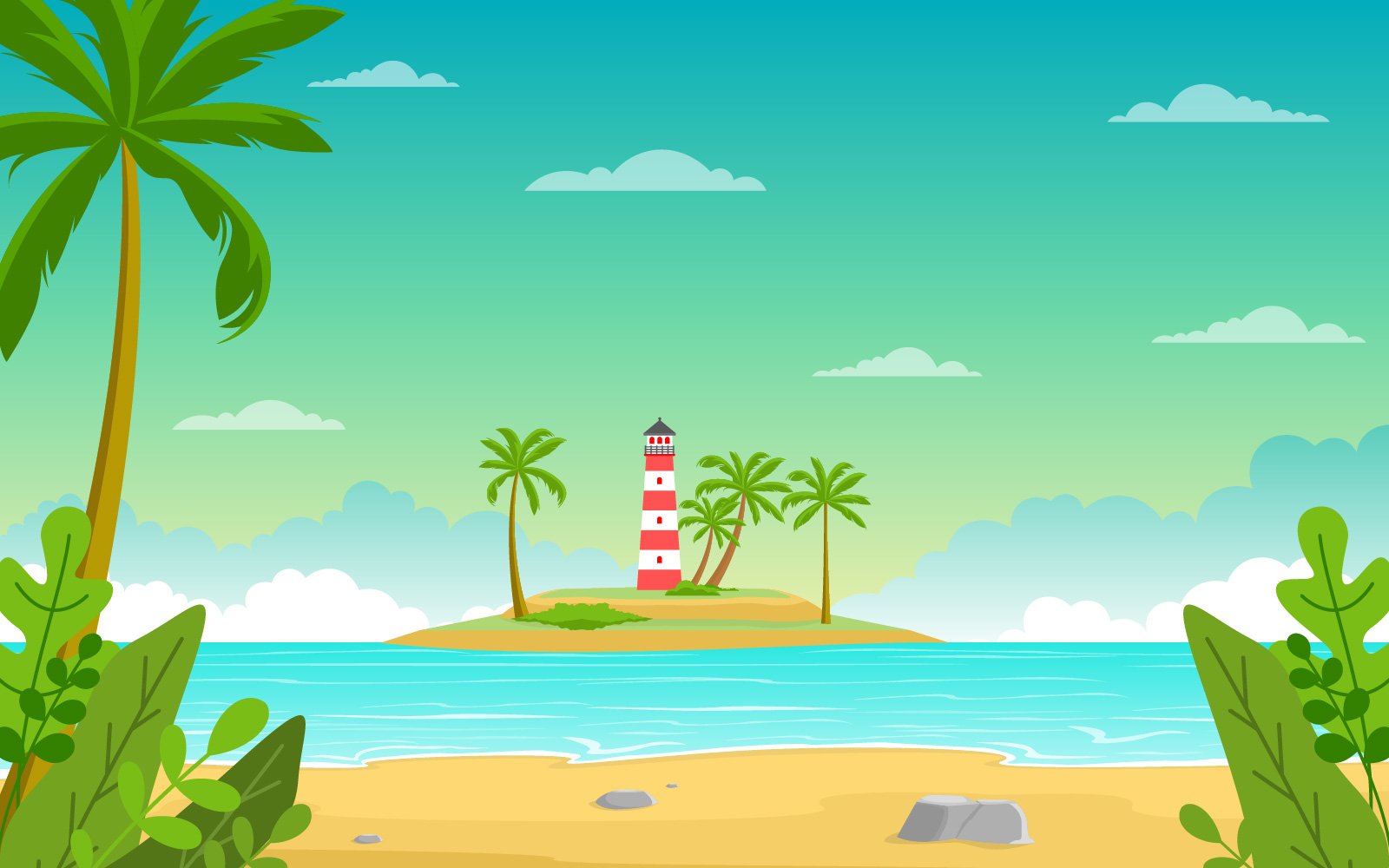 Vacation in Tropical Beach Palm Tree - Illustration