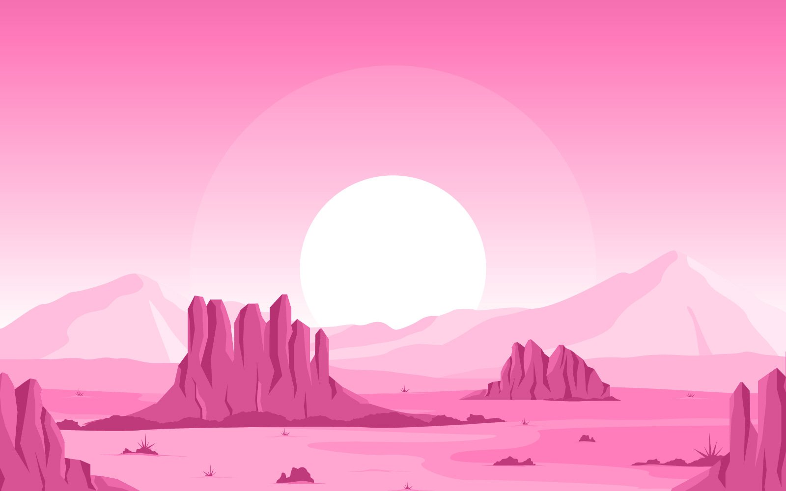 Vast Western American Desert with Cactus - Illustration