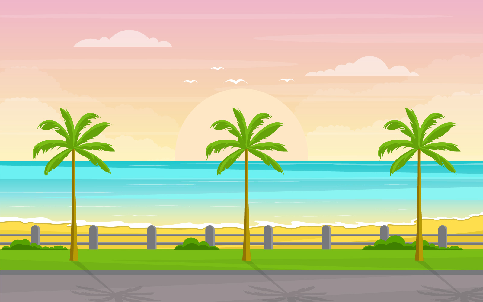 Vacation in Tropical Beach Palm Tree - Illustration