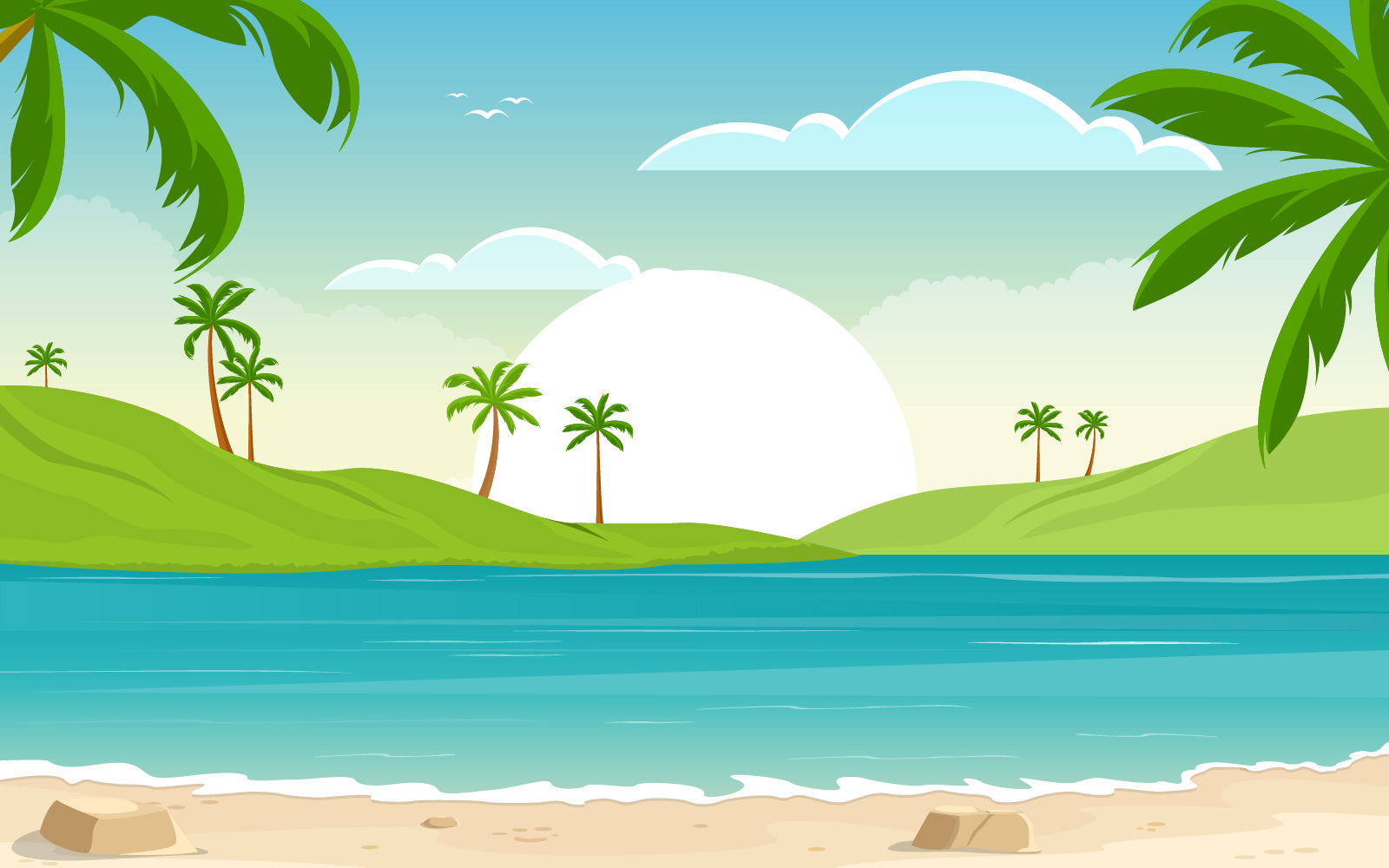 Vacation in Tropical Beach Palm Tree - Illustration