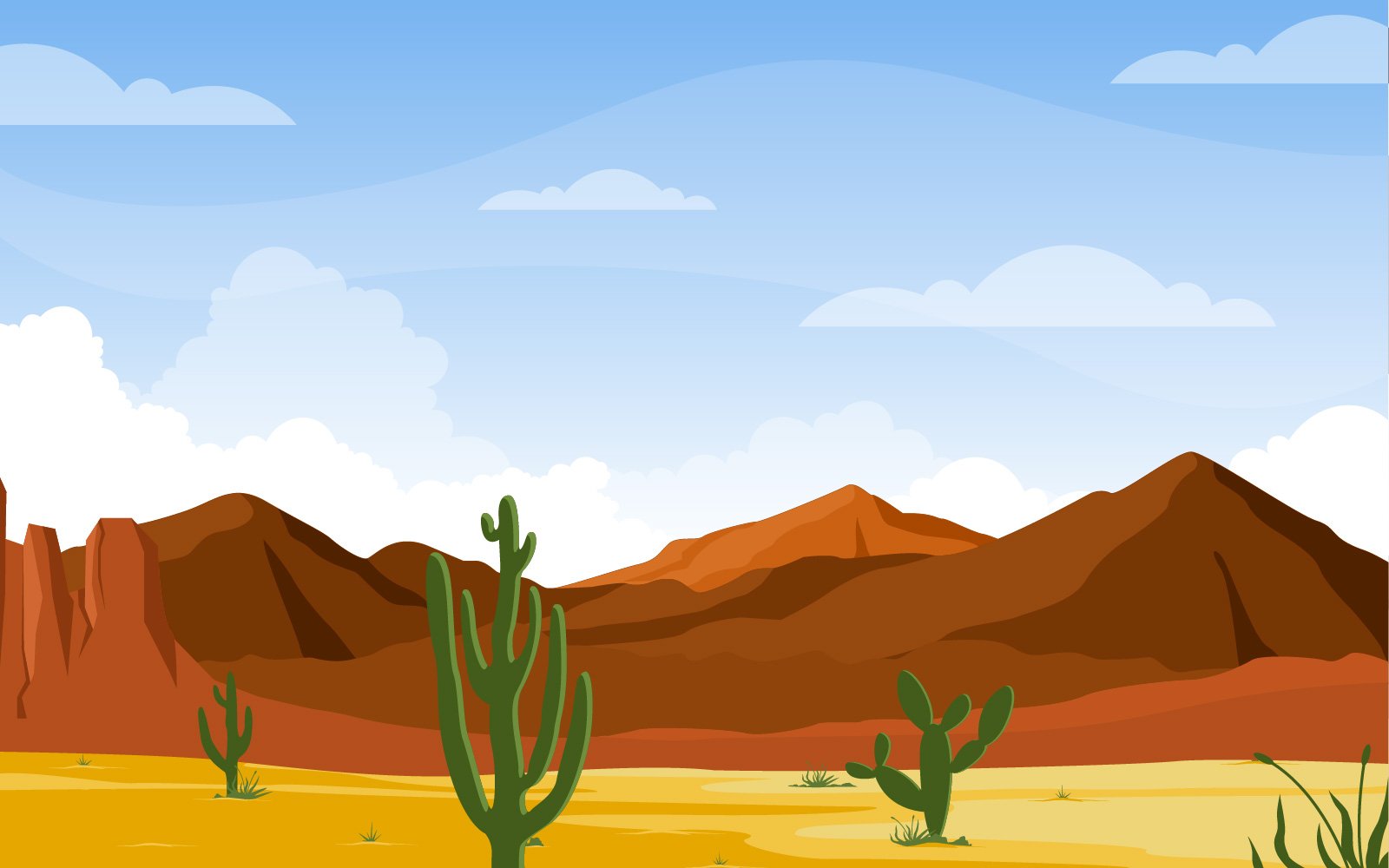 Vast Western American Desert with Cactus - Illustration