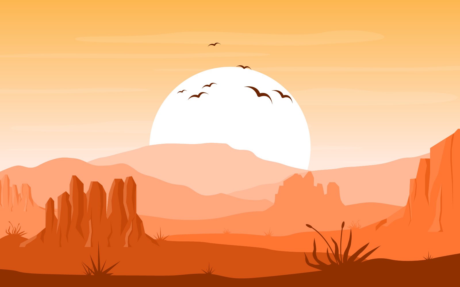 Vast Western American Desert with Cactus - Illustration