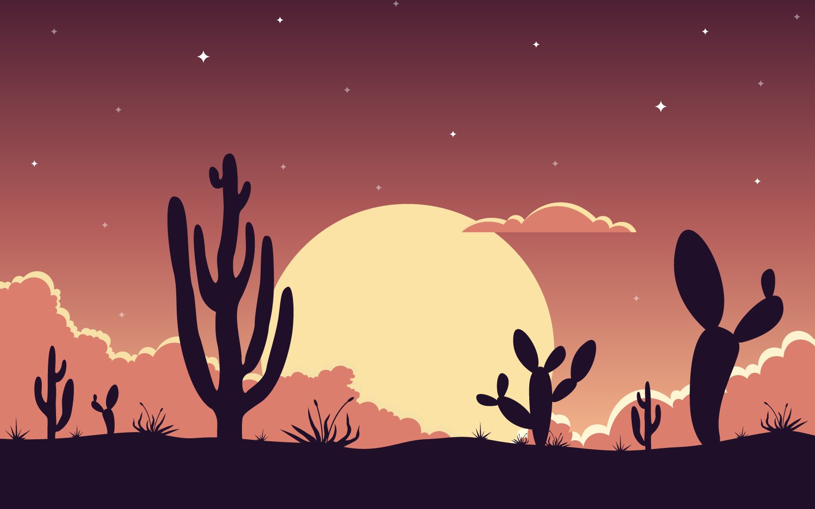 Vast Western American Desert with Cactus - Illustration