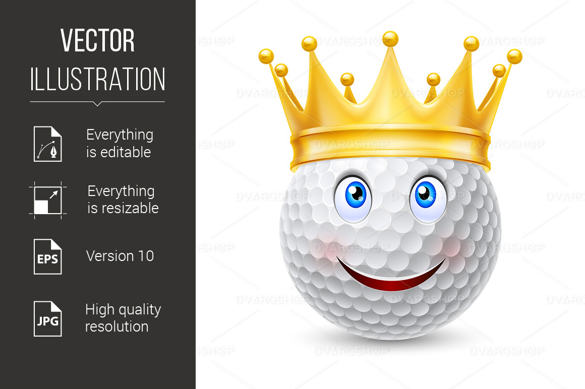 Golden Crown on  Golf Ball - Vector Image