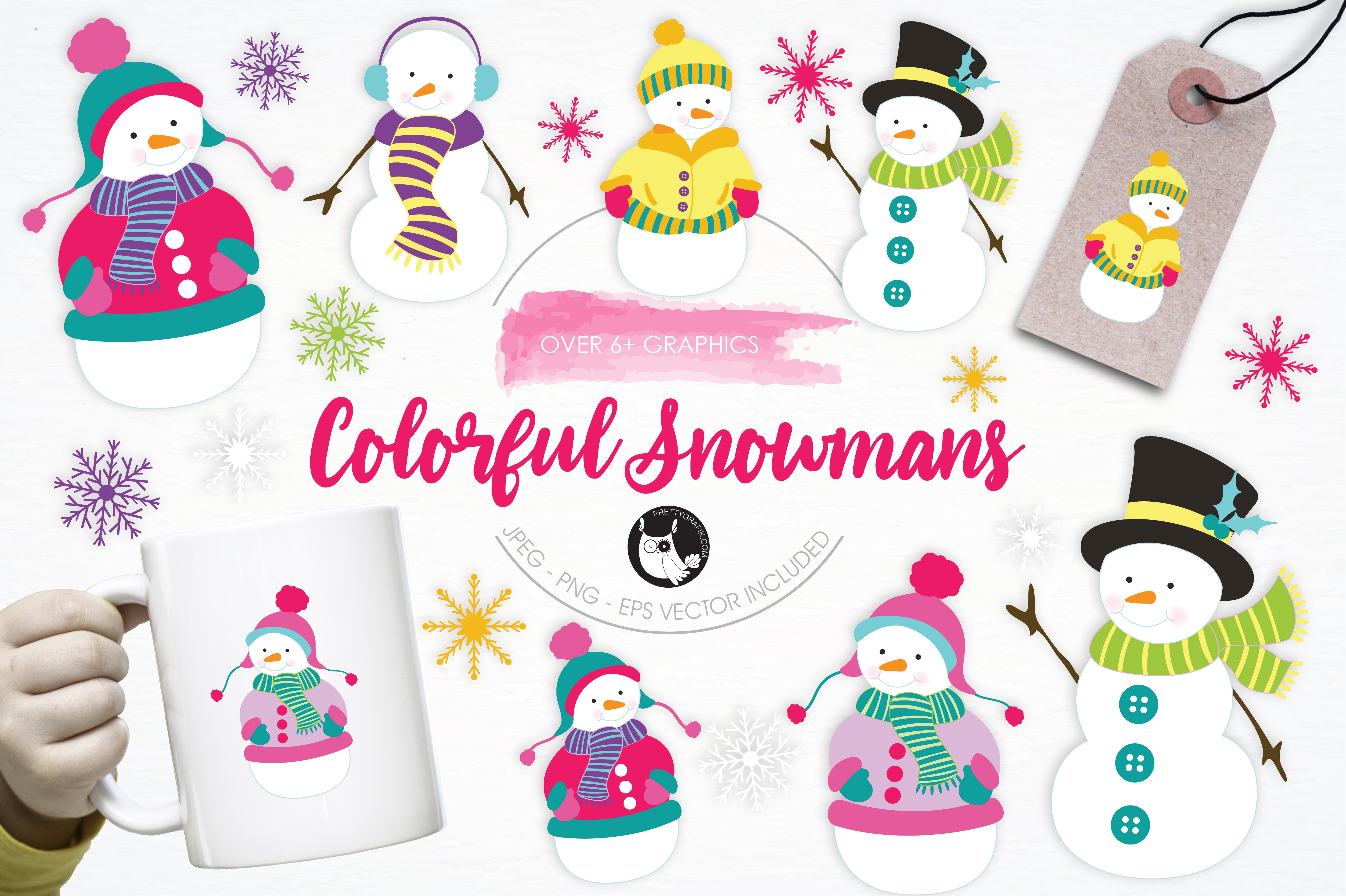 Colorful Snowmans illustration pack - Vector Image