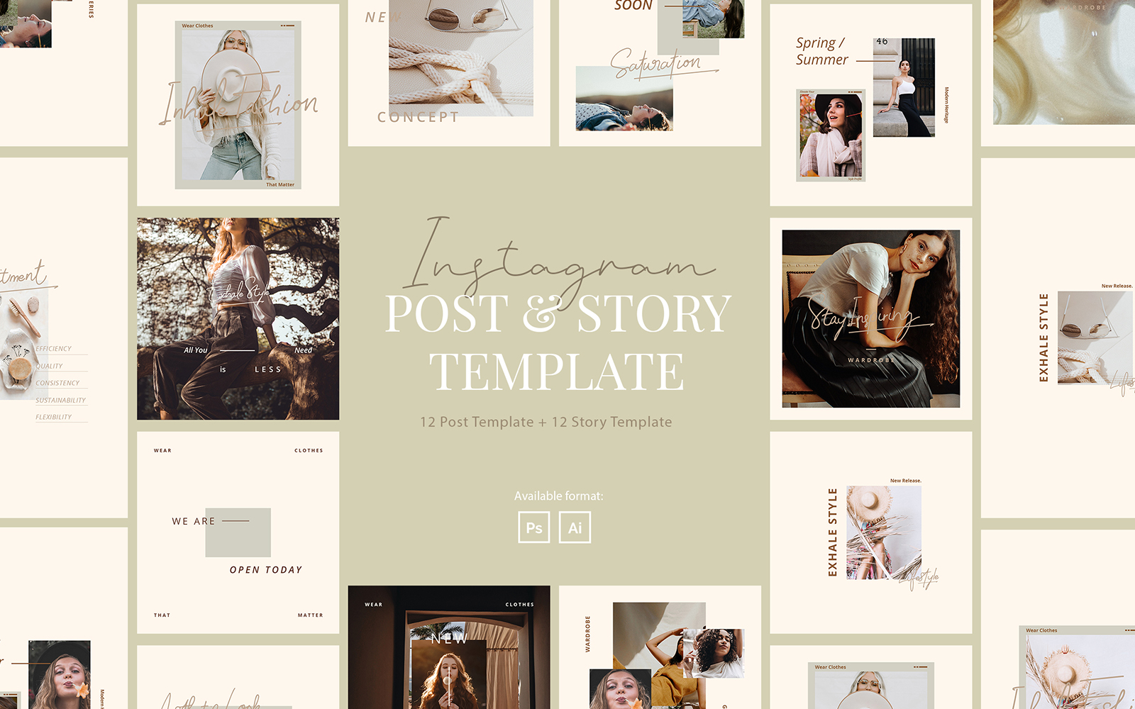 Beauty Gold Instagram Post & Story Template for Wardrobe for Social Media