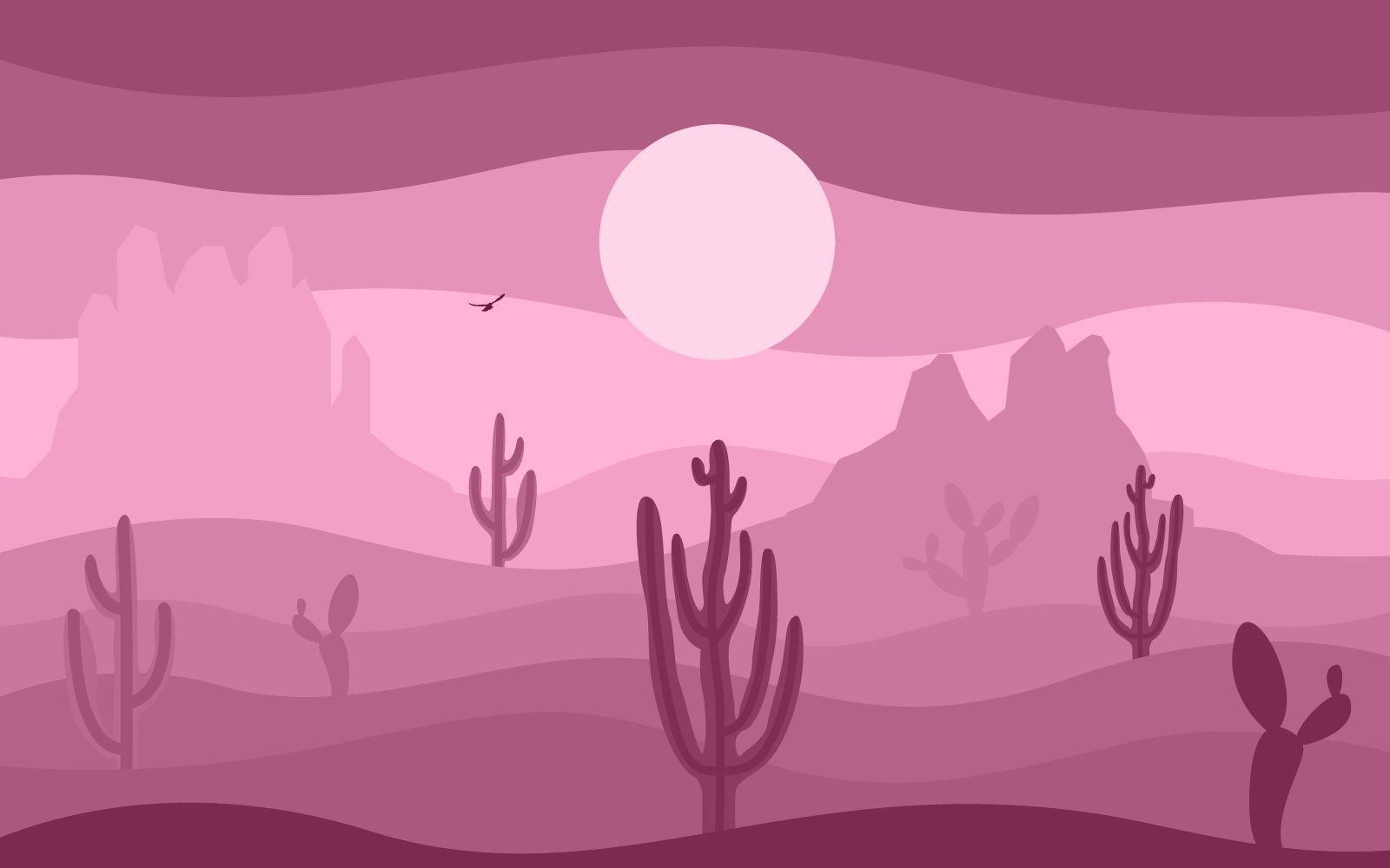 American Desert with Cactus Horizon Landscape - Illustration