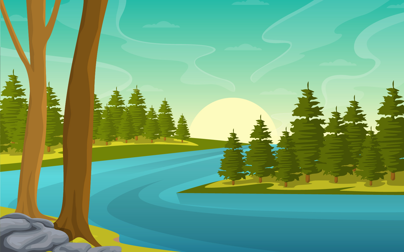 Mountain Winding River - Illustration